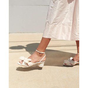 Loeffler Randall Dahlia Pleated Bow Ankle Strap Heel Sandal Pearl White US 7.5